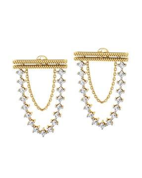 yellow gold diamond-studded chain drop earrings