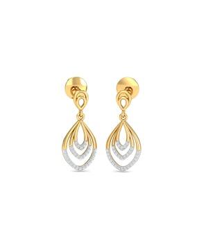 yellow gold diamond studded dangler earrings