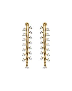 yellow gold diamond-studded tree dangler earrings