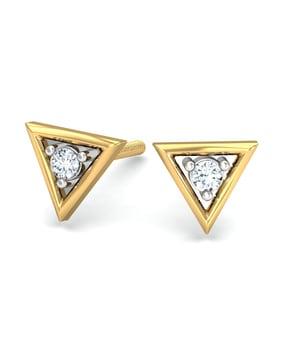 yellow gold diamond trikona stud earrings