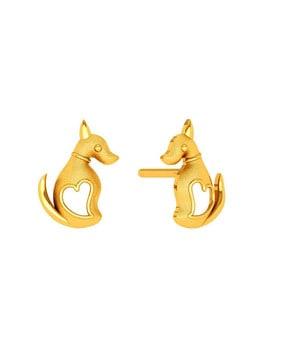 yellow gold dog-design stud earrings