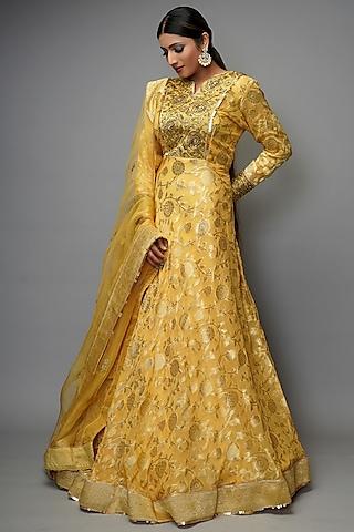 yellow gold embroidered anarkali set