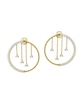 yellow gold hanging diamond-studded drop earrings