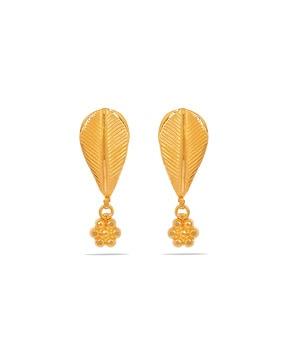 yellow gold leaf-design drop earrings