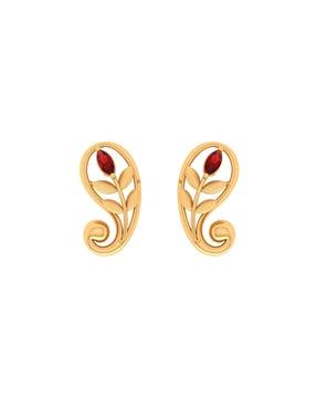 yellow gold leaf design stud earrings