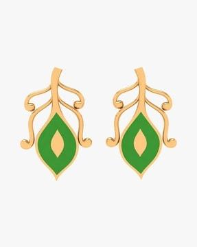 yellow gold leaf design stud earrings
