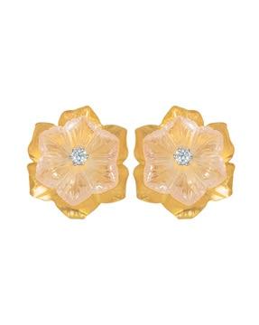 yellow gold rose quartz diamond stud earrings
