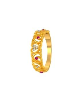 yellow gold stone-studded band ring
