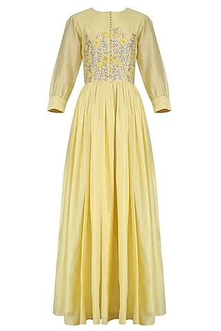 yellow gota patti and thread work gathered anarkali