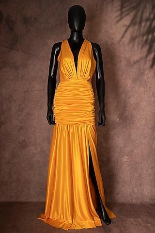 yellow gown with slit