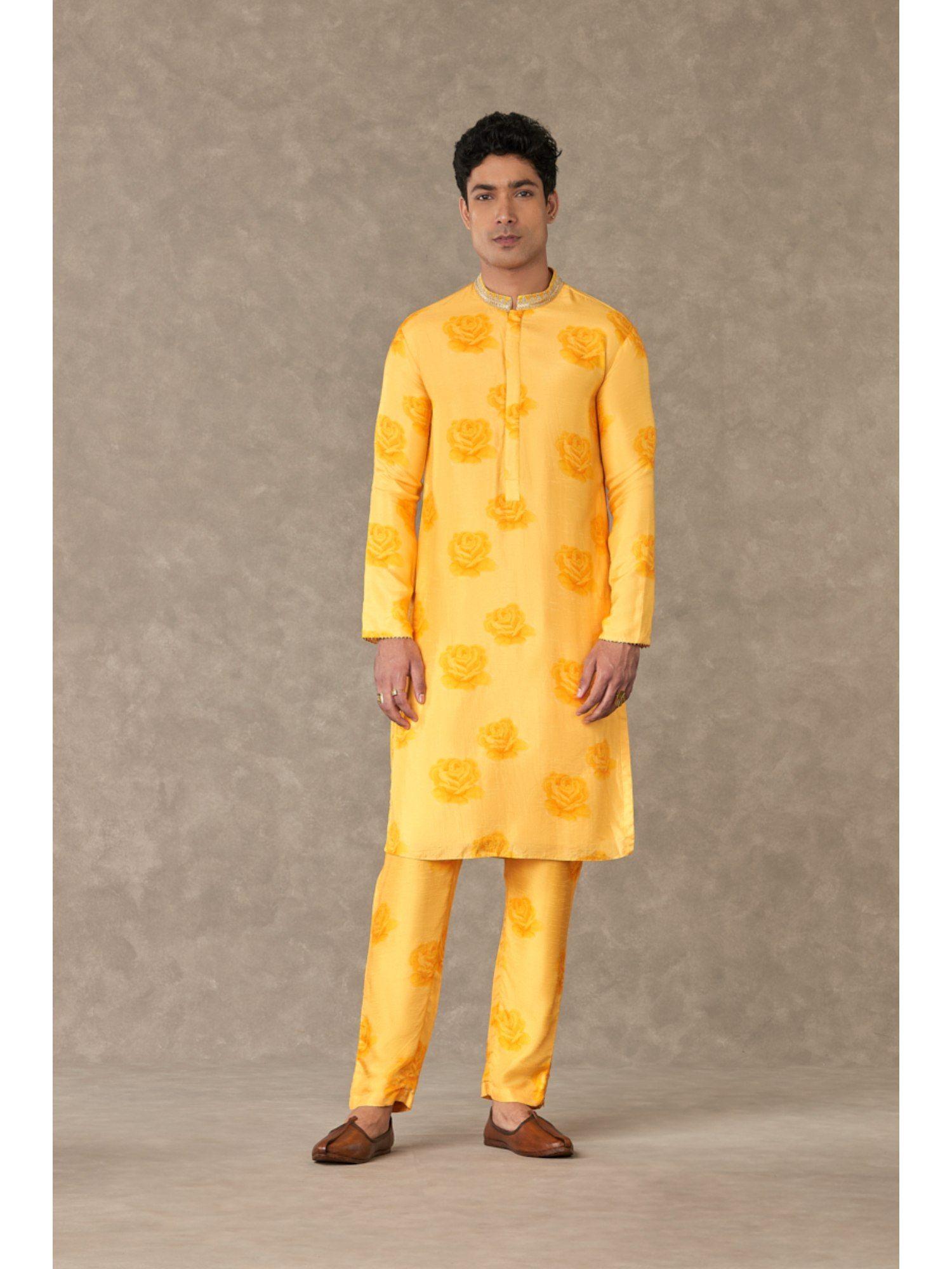 yellow gulaab floral kurta