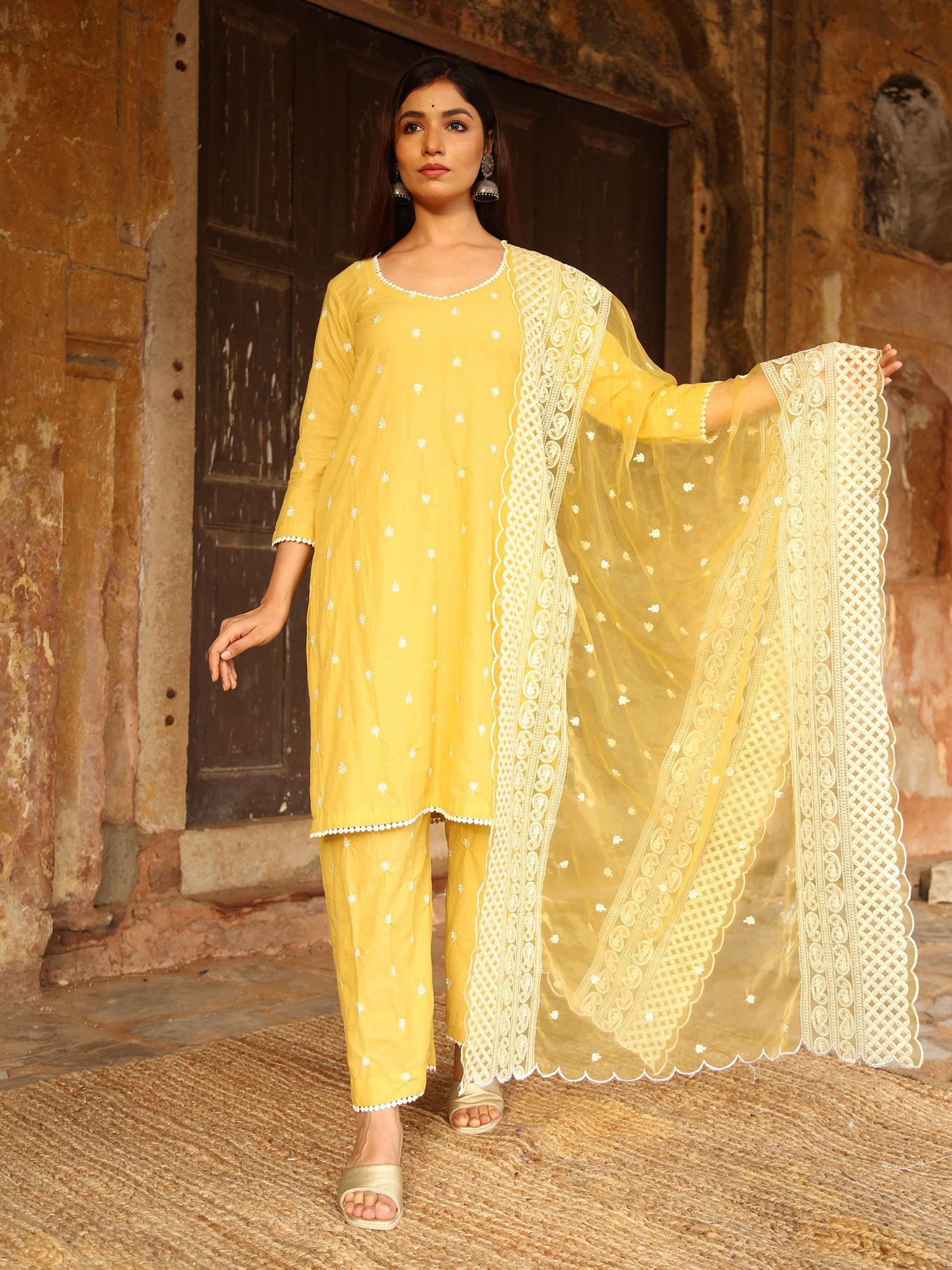 yellow hai rat kurta with pant and dupatta (set of 3)