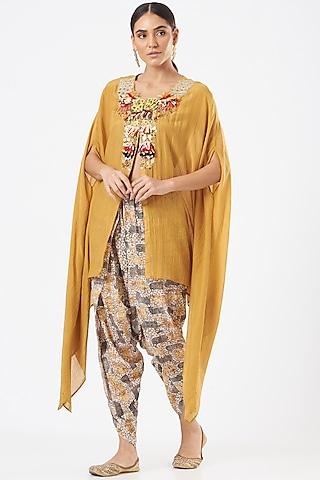 yellow hand embroidered cape set