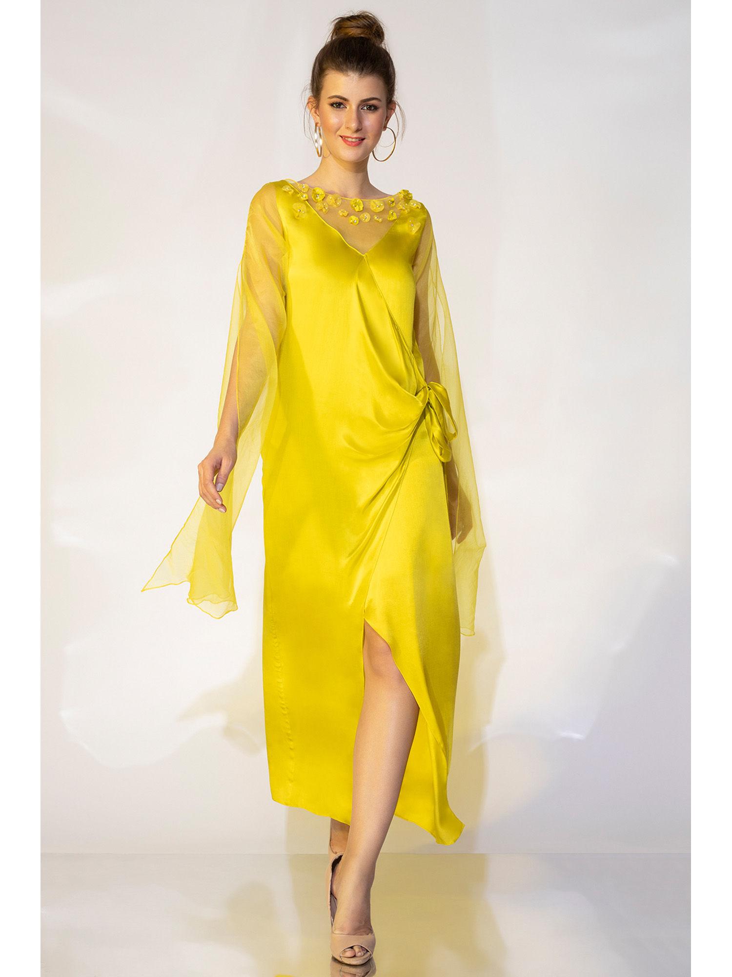 yellow hand embroidered gown