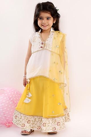 yellow hand embroidered lehenga set for girls