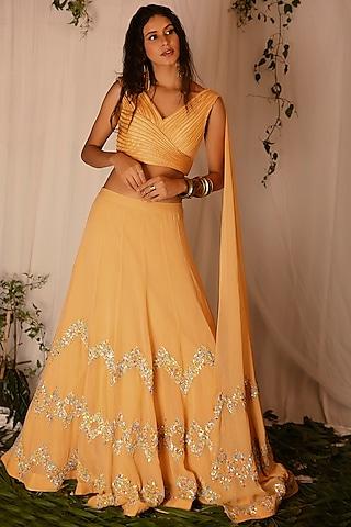 yellow hand-embroidered lehenga set