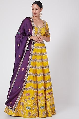 yellow hand embroidered lehenga set