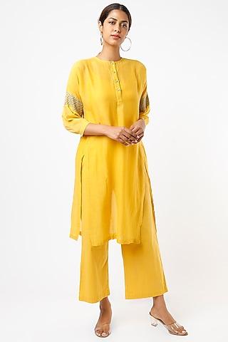 yellow hand embroidered tunic
