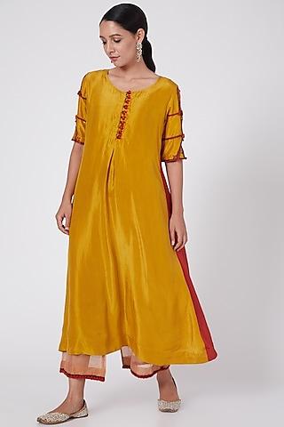 yellow hand embroidered tunic