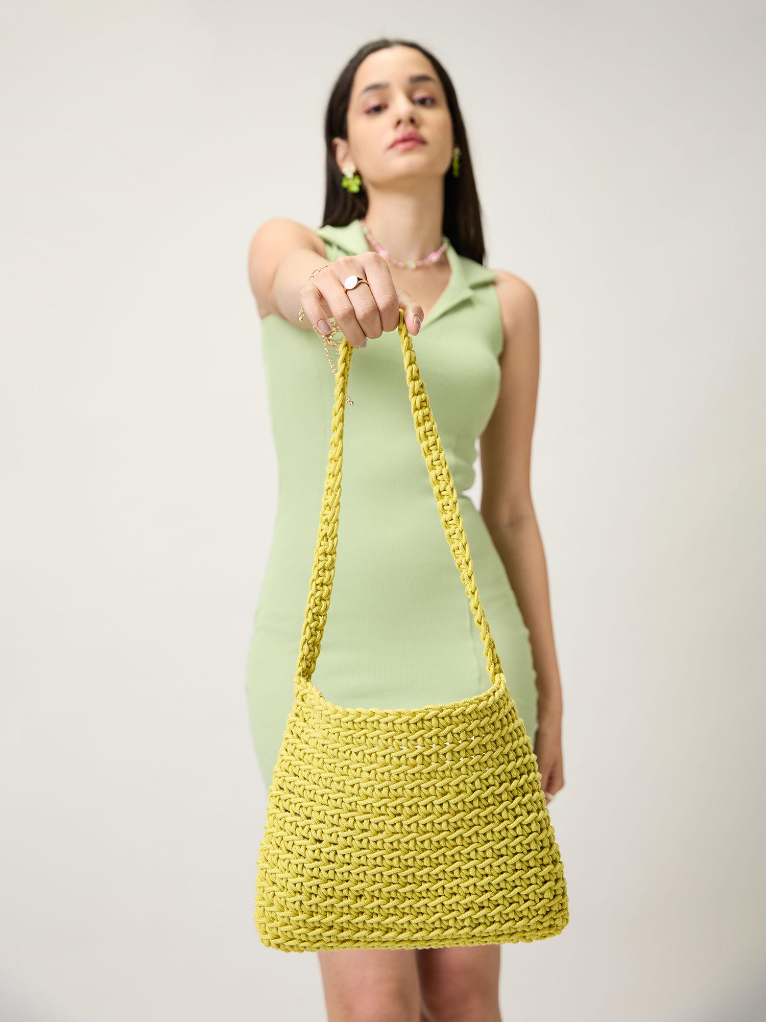 yellow hand knitted small shoulder bag