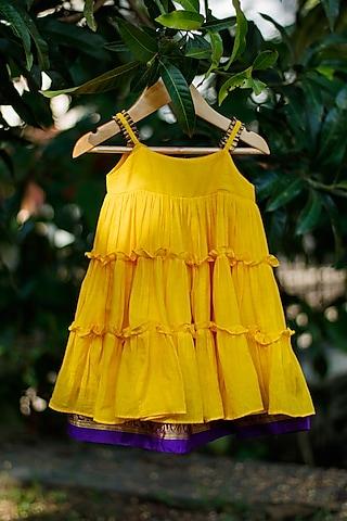 yellow handloom frilled dress for girls