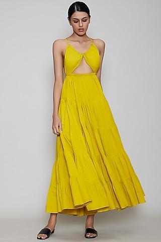 yellow handwoven backless dress