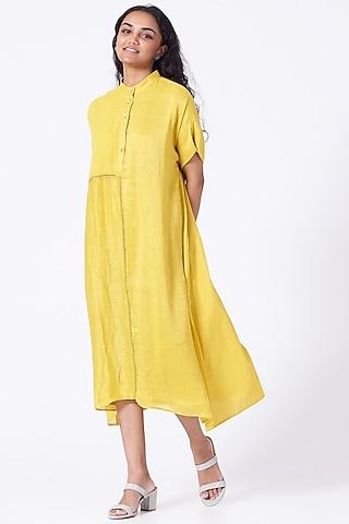 yellow handwoven cotton checkered dress