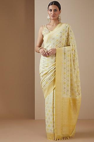 yellow handwoven silk & georgette embroidered saree set
