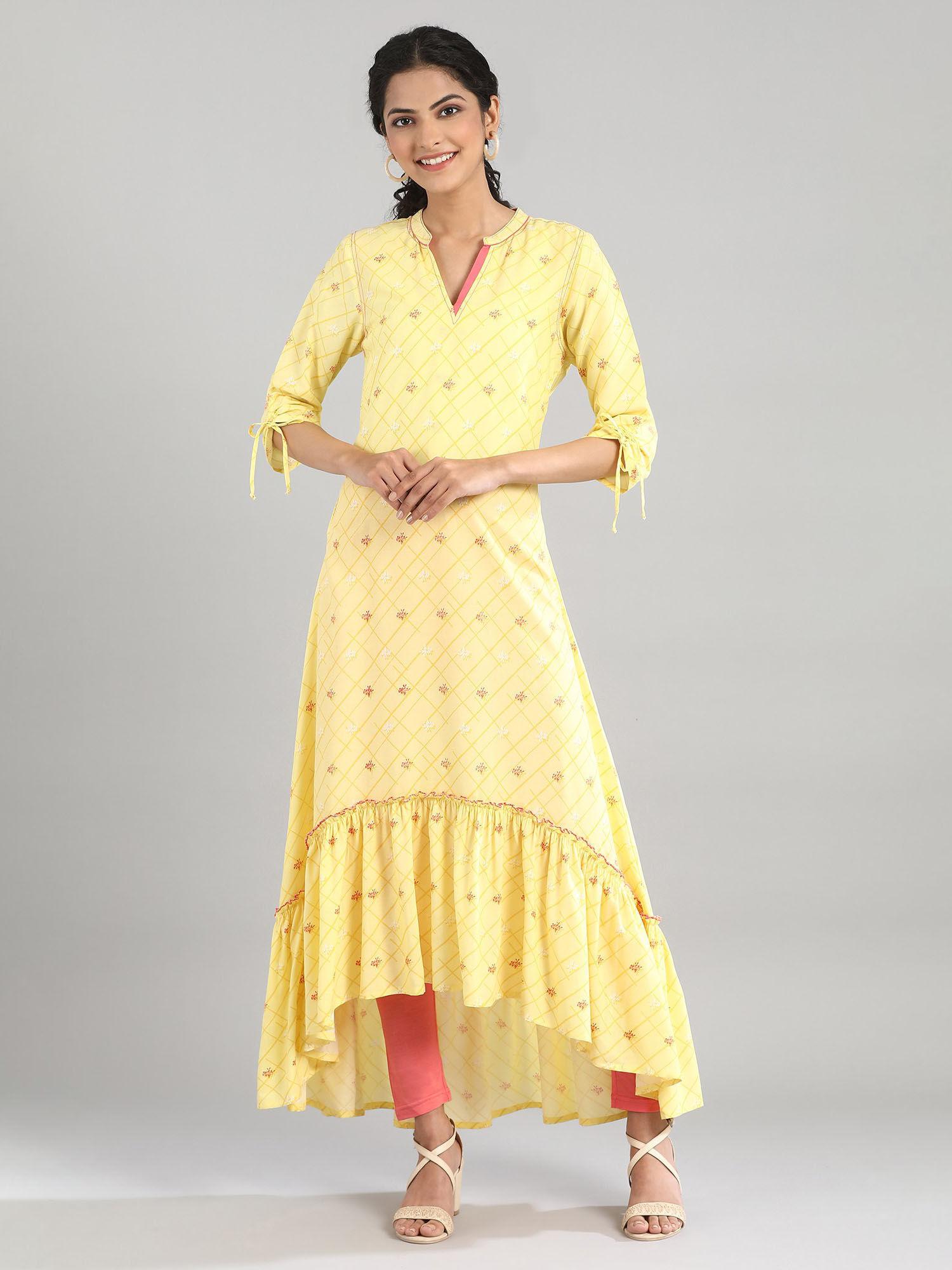 yellow high-low kurta