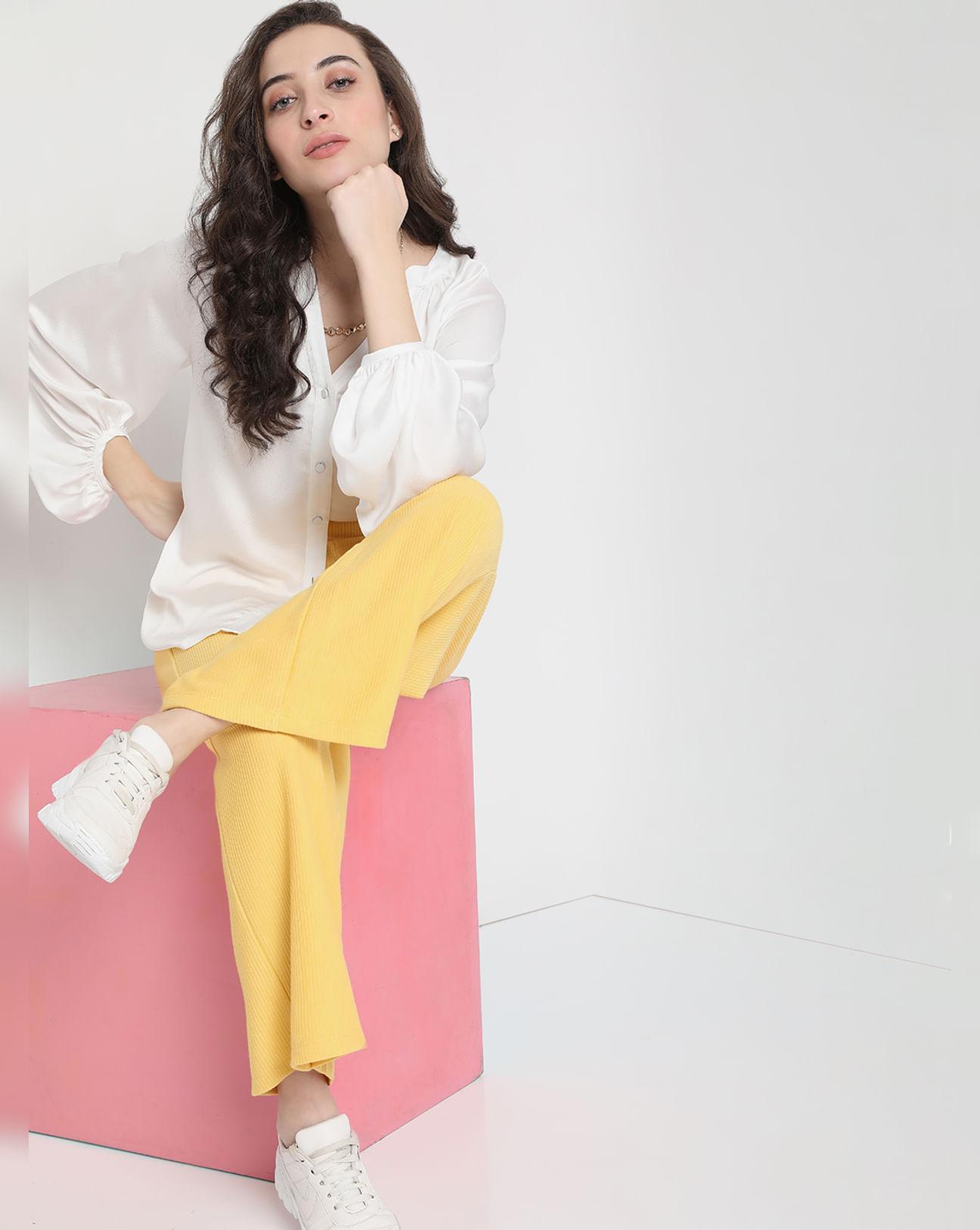 yellow high rise flared co-ord pants