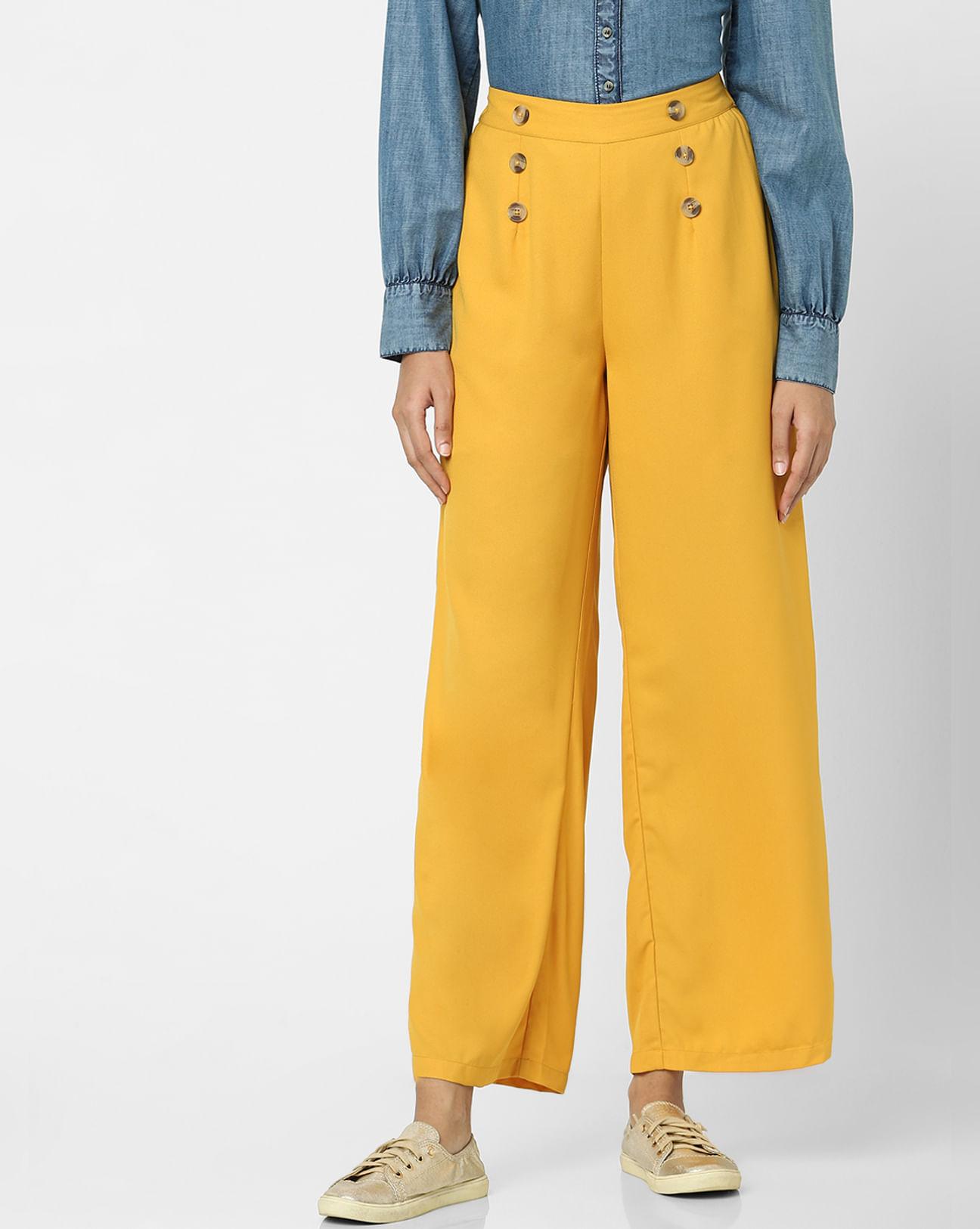 yellow high rise flared pants