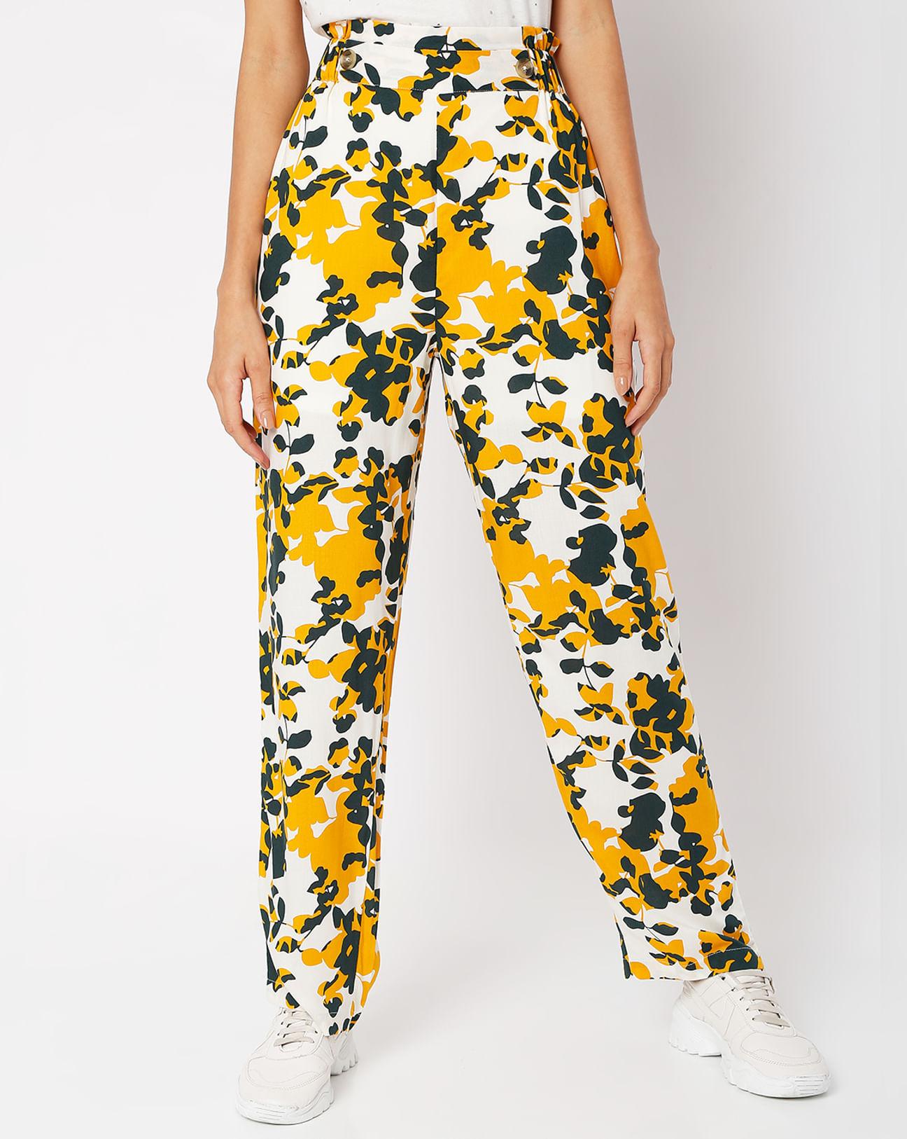 yellow high rise floral pants
