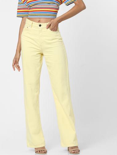 yellow high waist flared jeans