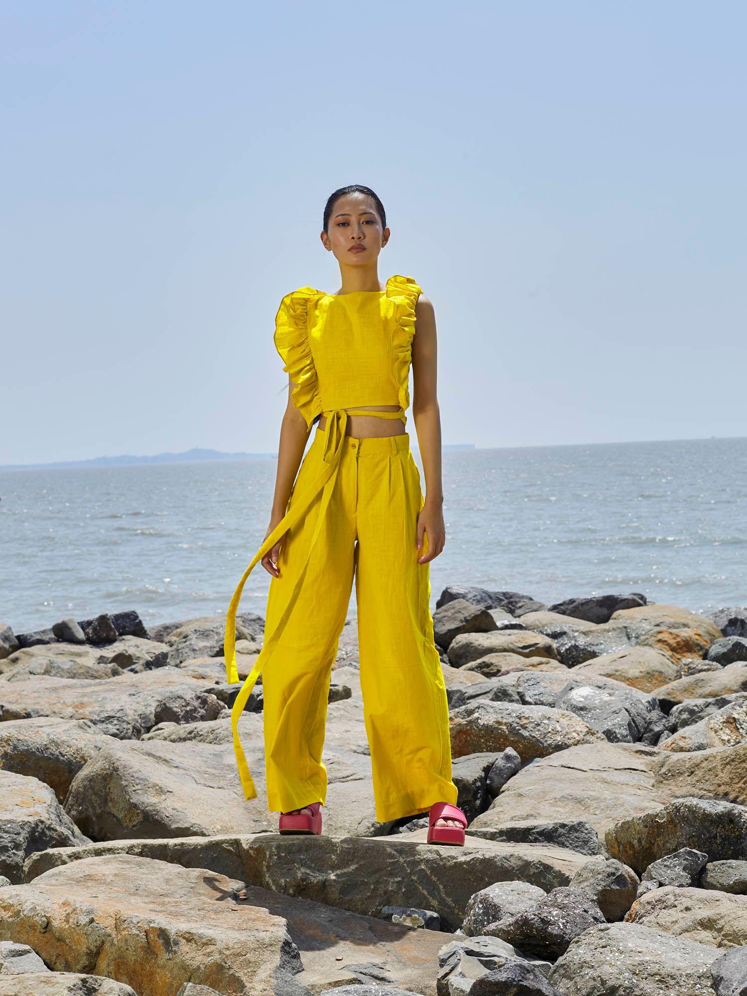 yellow high-waisted trouser