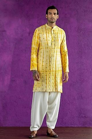 yellow ikat bandhani kurta set