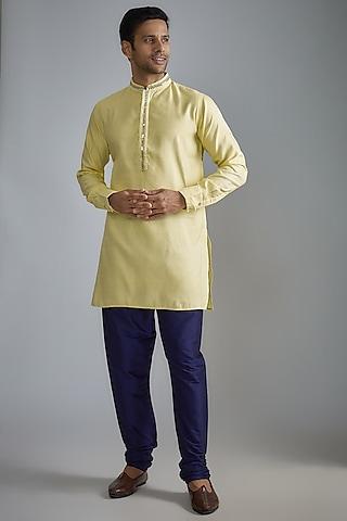 yellow jacquard embroidered kurta set