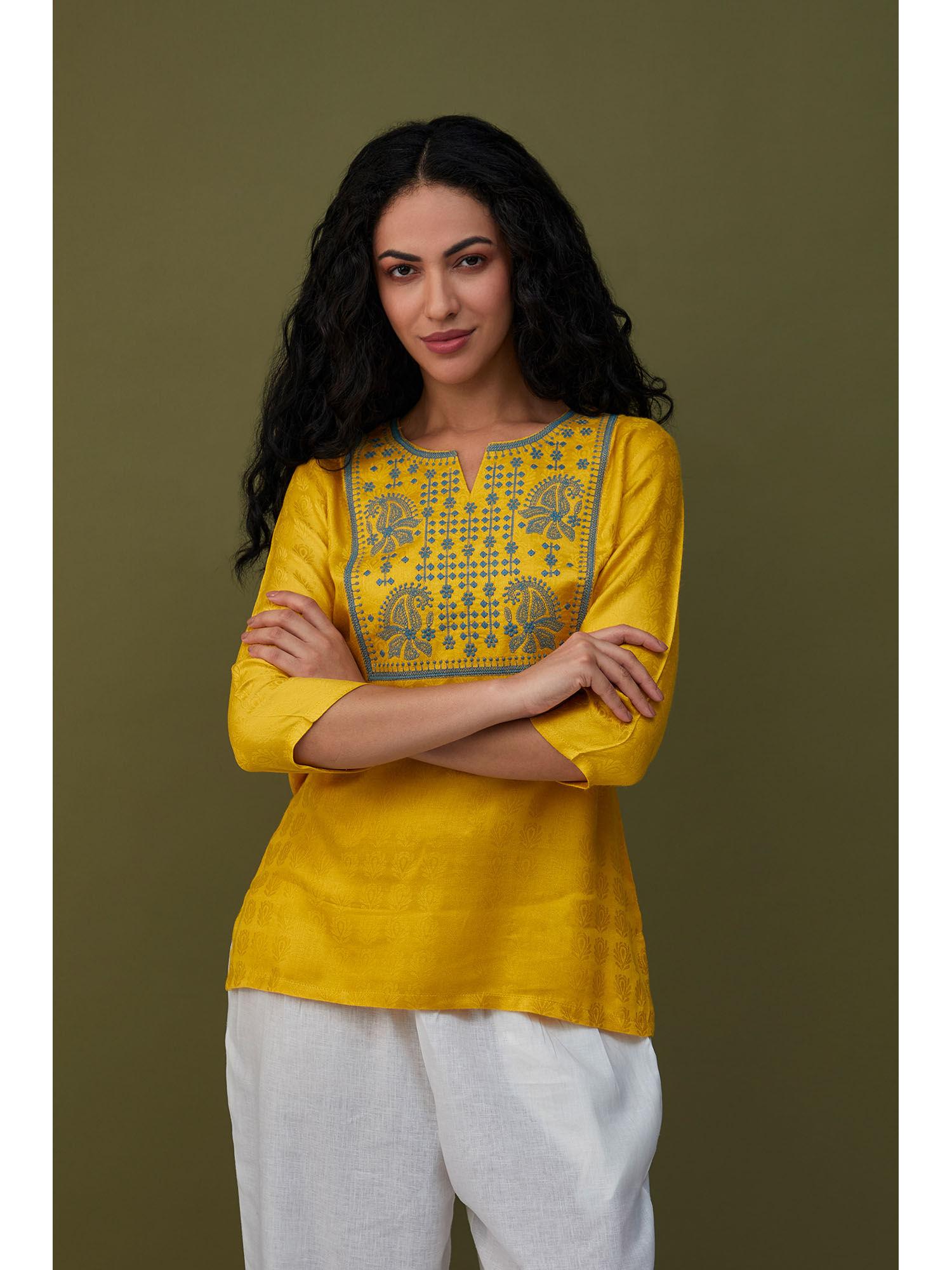 yellow jacquard embroidered tunic