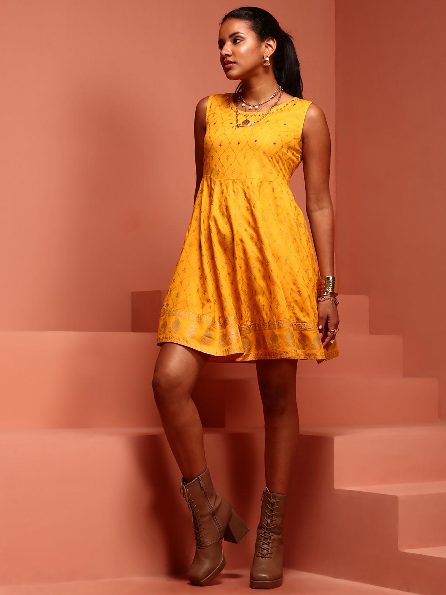 yellow kalidar printed dress