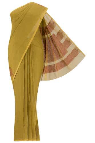 yellow kanchi cotton saree