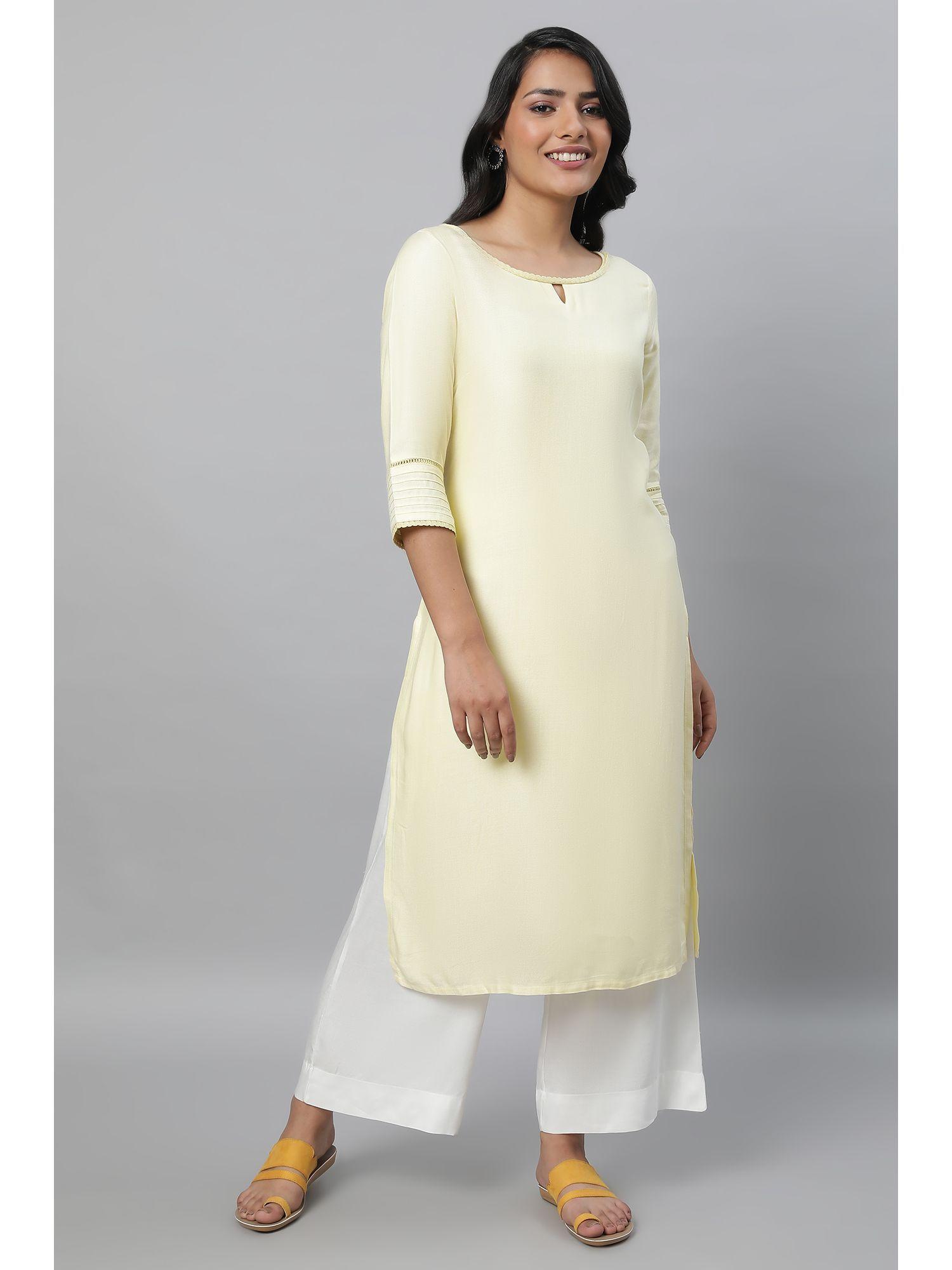 yellow keyhole neck casual kurta