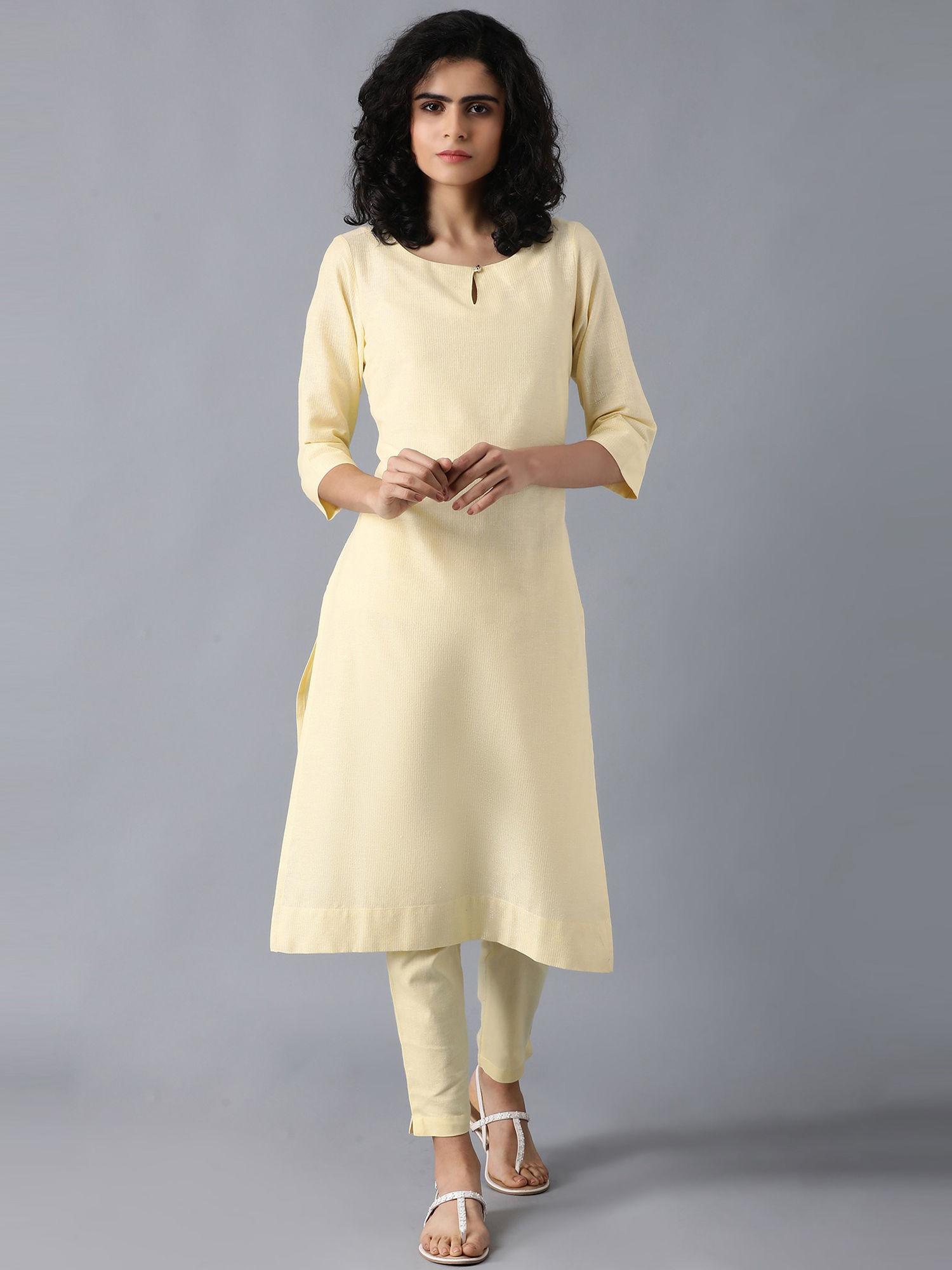 yellow keyhole neck classic kurta