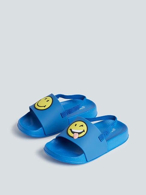 yellow kids by westside blue smiley-design slingback slides