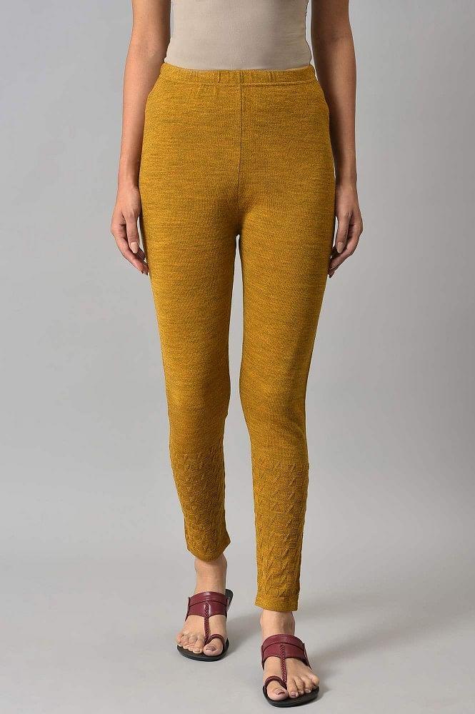 yellow knitted solid winter tights
