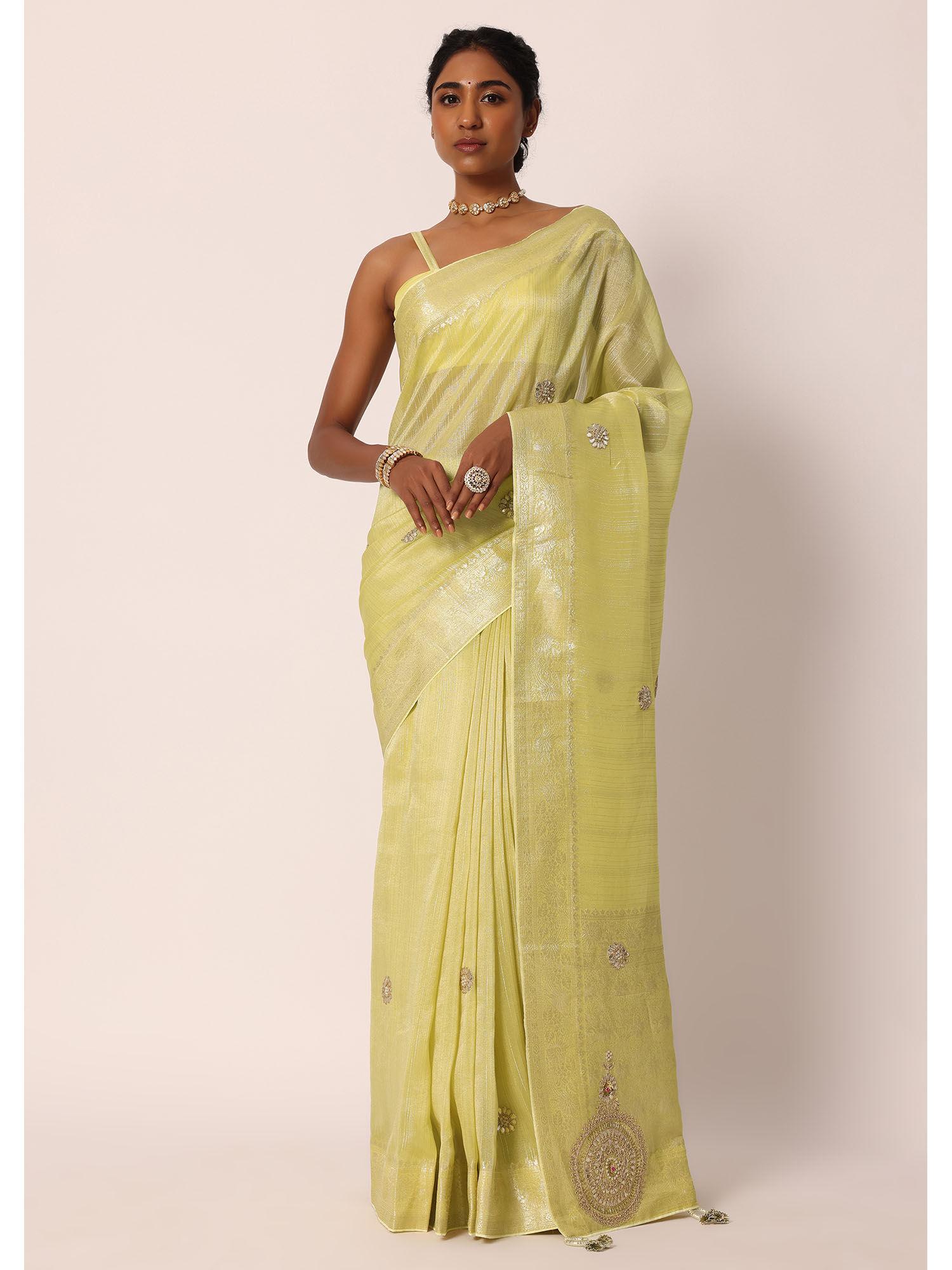 yellow kora silk tissue saree with gota patti work saree with unstitched blouse