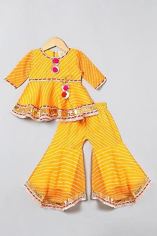 yellow kota doriya silk bandhani sharara set for girls