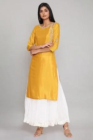 yellow kurta with embroidery