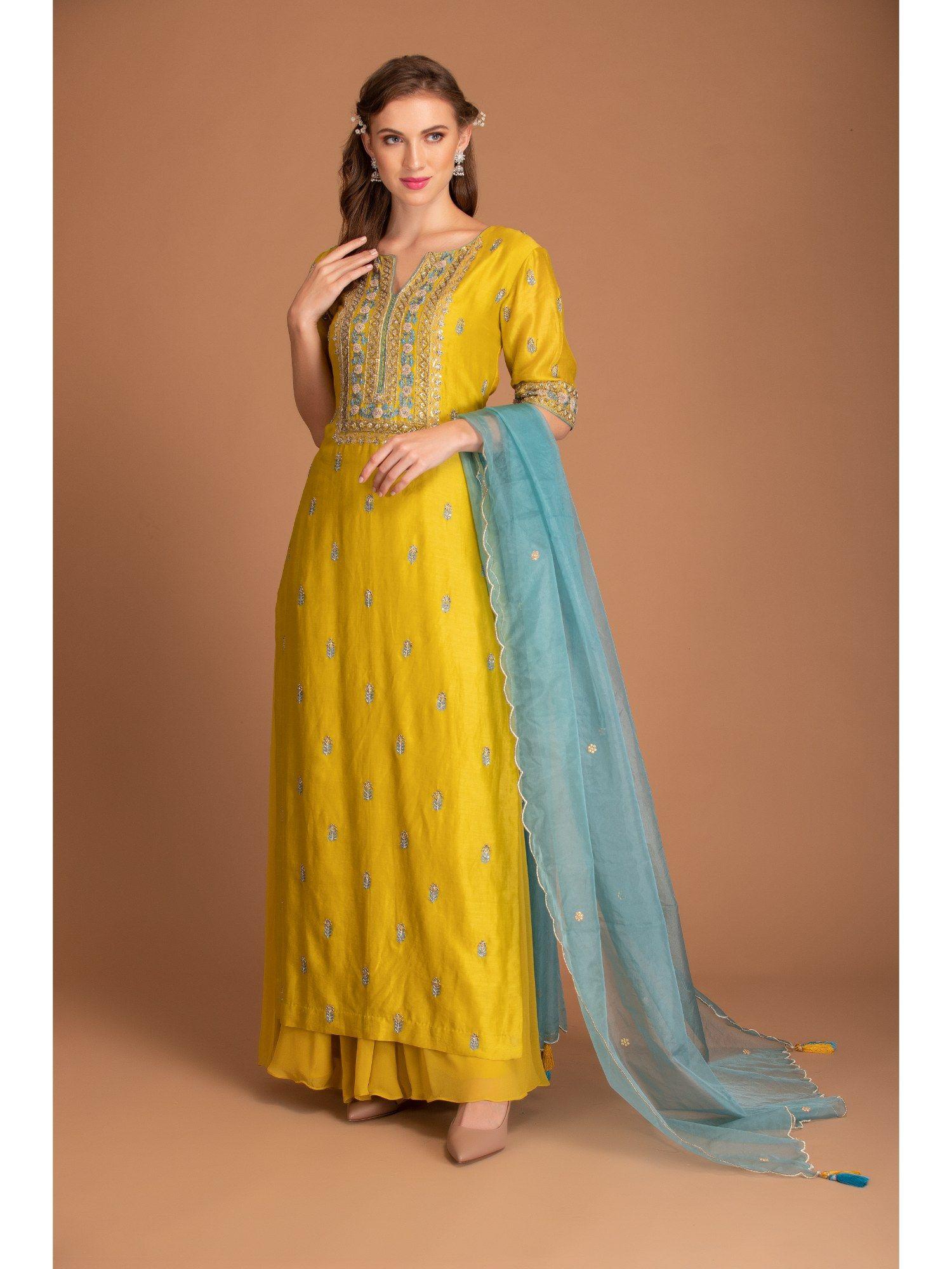 yellow kurta with palazzo and dupatta (set of 3)