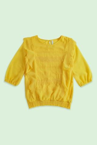 yellow lace pattern casual 3/4th sleeves round neck girls regular fit blouse