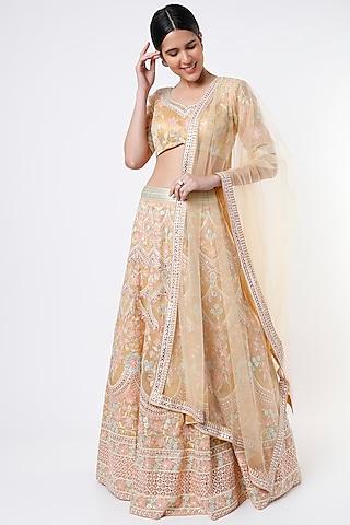 yellow lehenga set with thread work