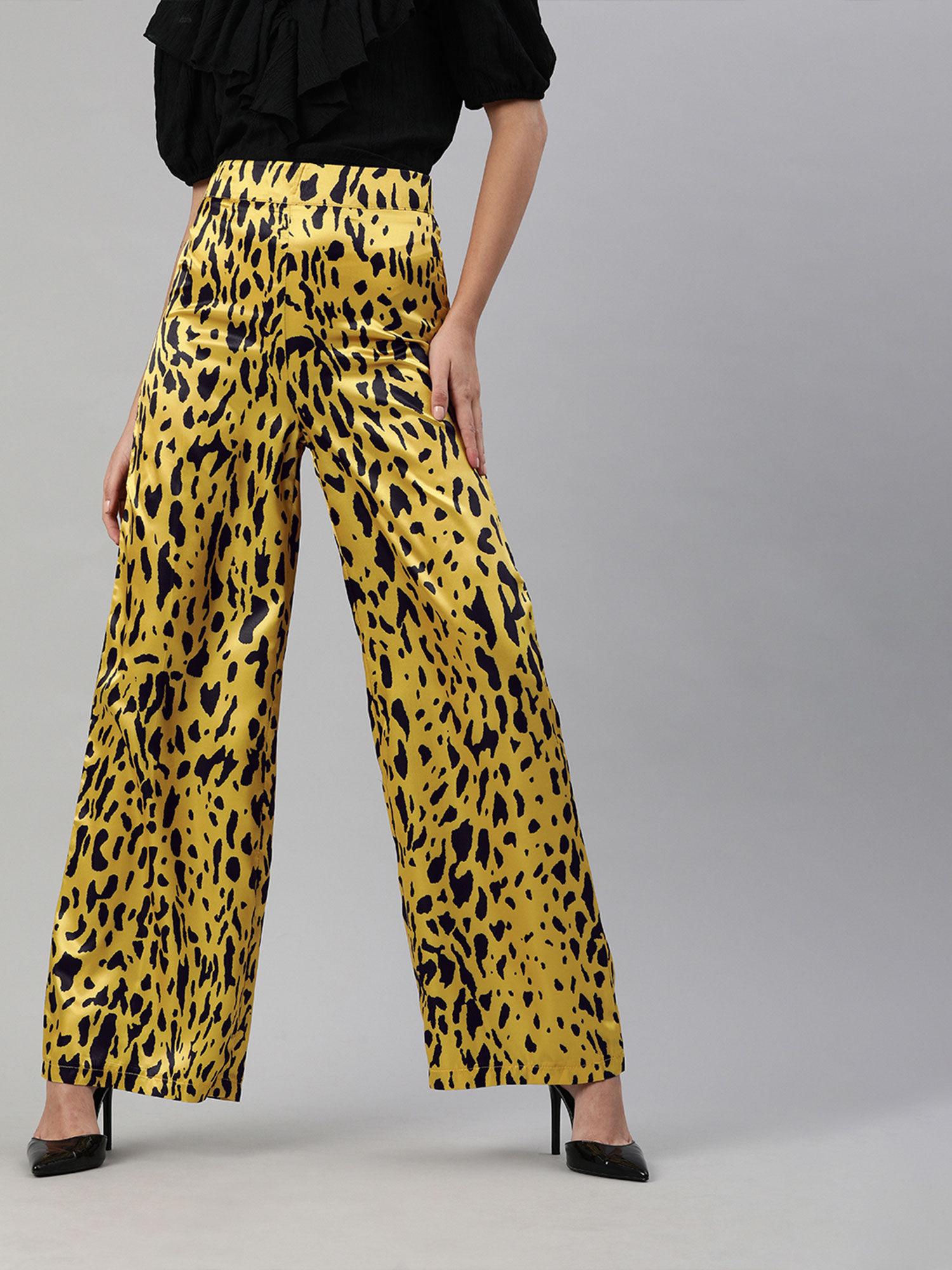 yellow leopard print palazzo